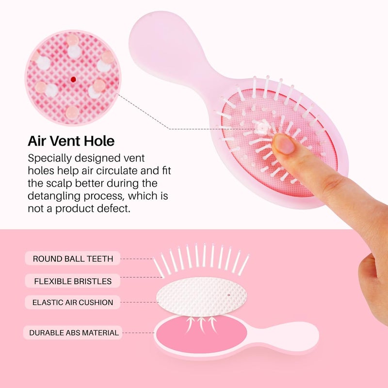 RHOS Mini Hair Brush for Women,Men and Kids-Travel Size Hair Brush for Purse,Pocket,backpack-Small Cushion Paddle Brush with Soft Bristles-Mini Detangler Brush for All Hair Types(1 Pack-Pink) - Image 4